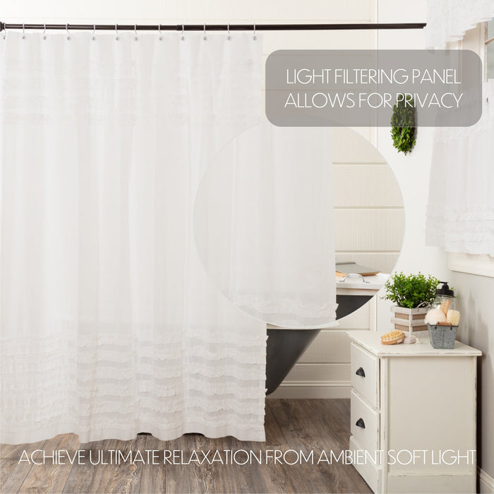 White Ruffled Sheer Petticoat Shower Curtain 72x72