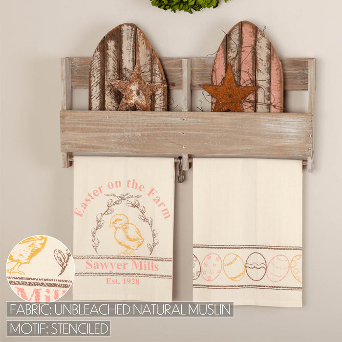 Sawyer Mill Easter on the Farm Chick Unbleached Natural Muslin Tea Towel Set of 2 19x28
