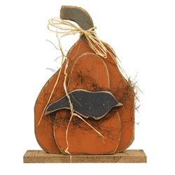 Rustic Wood Layered Pumpkin w/Crow Sign on Base - 17"H - 2 Asstd.