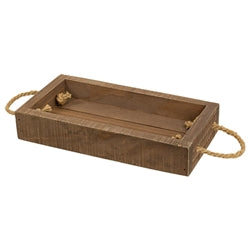 2/Set - Stained Wood Rectangle Trays w/Jute Handles
