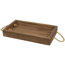 2/Set - Stained Wood Rectangle Trays w/Jute Handles