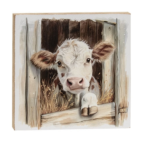 Peeking  Brown & White Calf Block 6" Sq.