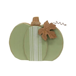 Distressed Chunky Wooden Feed Sack Stripe Pumpkin w/Leaves Sitter - 3 Asstd.