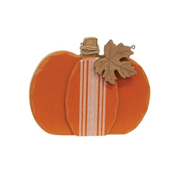Distressed Chunky Wooden Feed Sack Stripe Pumpkin w/Leaves Sitter - 3 Asstd.