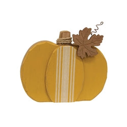 Distressed Chunky Wooden Feed Sack Stripe Pumpkin w/Leaves Sitter - 3 Asstd.