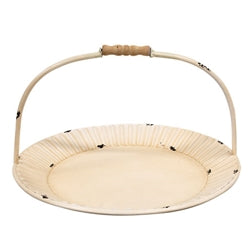 2/Set - Distressed Antique White Fluted Metal Trays w/Handles