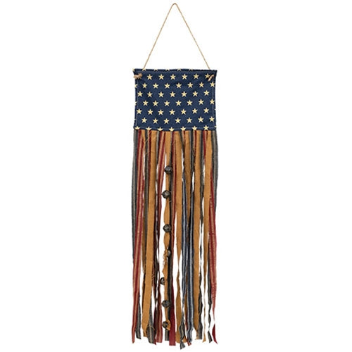 Primitive Rag Strip Flag Banner w/Jinge Bells