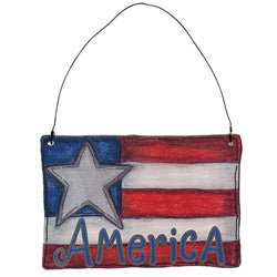 2/Set - Wooden America Flag Doodle Ornaments