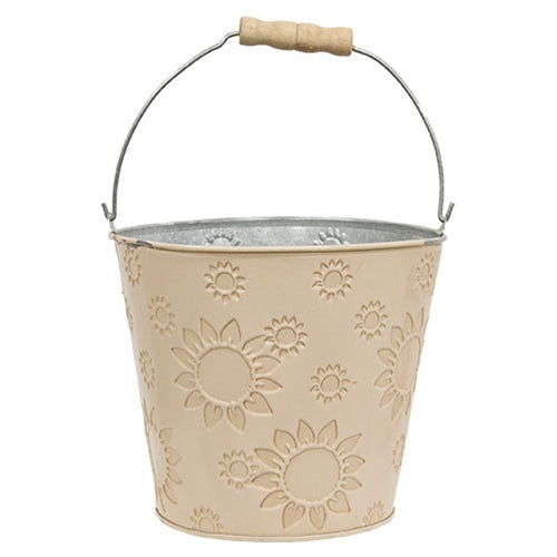 Ivory Sunflower Embossed Bucket w/Handle