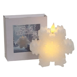 White Wax Glitter Snowflake LED Timer Candle - 4 x 2