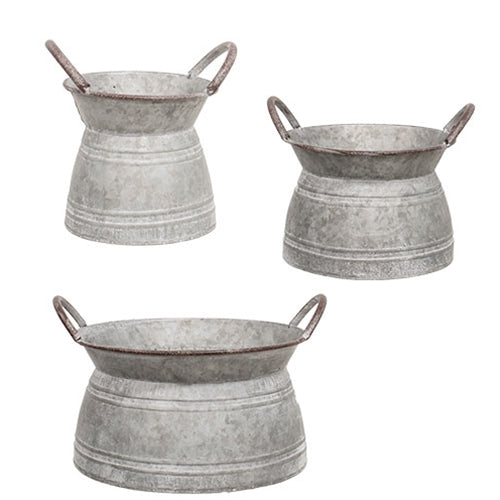 3/Set Graywashed Galvanized Squat Buckets w/Handles